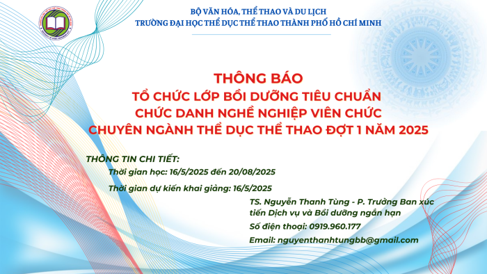 Thông báo về việc tổ chức Lớp bồi dưỡng tiêu chuẩn chức danh nghề nghiệp viên chức chuyên ngành thể dục thể thao đợt 1 - năm 2025