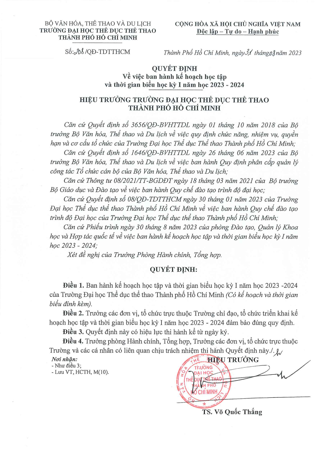 ush quyet dinh ban hanh ke hoach hoc tap va thoi khoa bieu hoc ky 1 dai hoc chinh quy nam hoc 2023 2024 page 1